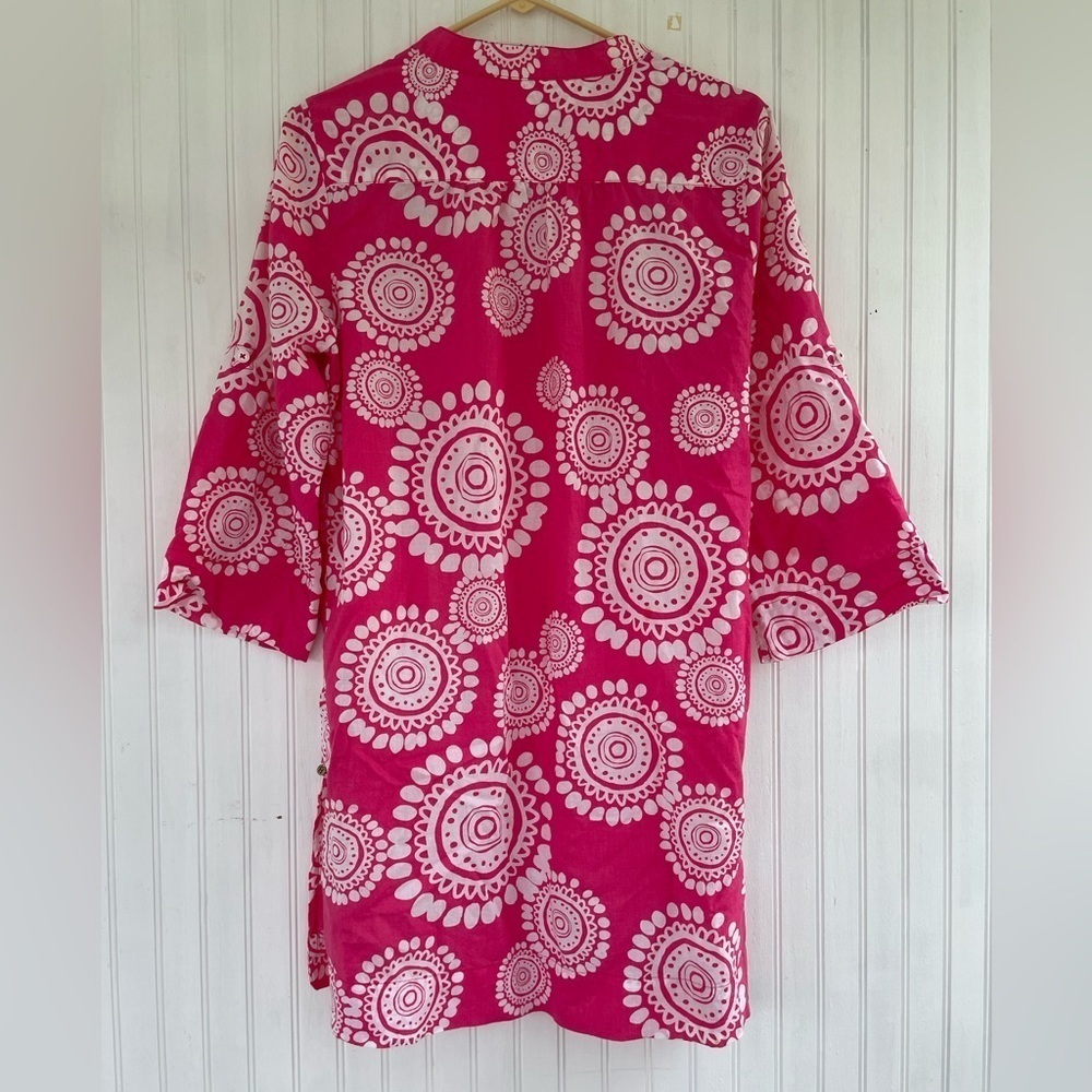 Hatley Women's Pink White V neck Paisley Long Sleeve Tunic Cover Up Size Medium - Picture 2 of 12